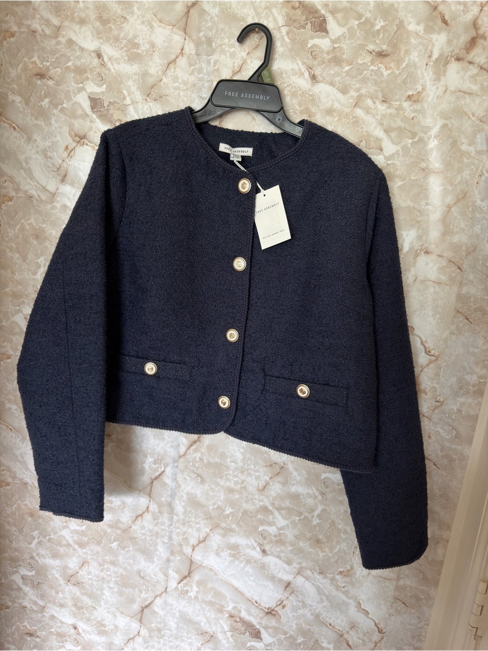 Navy Bouclé Button-Front Jacket - Picture 1 of 4